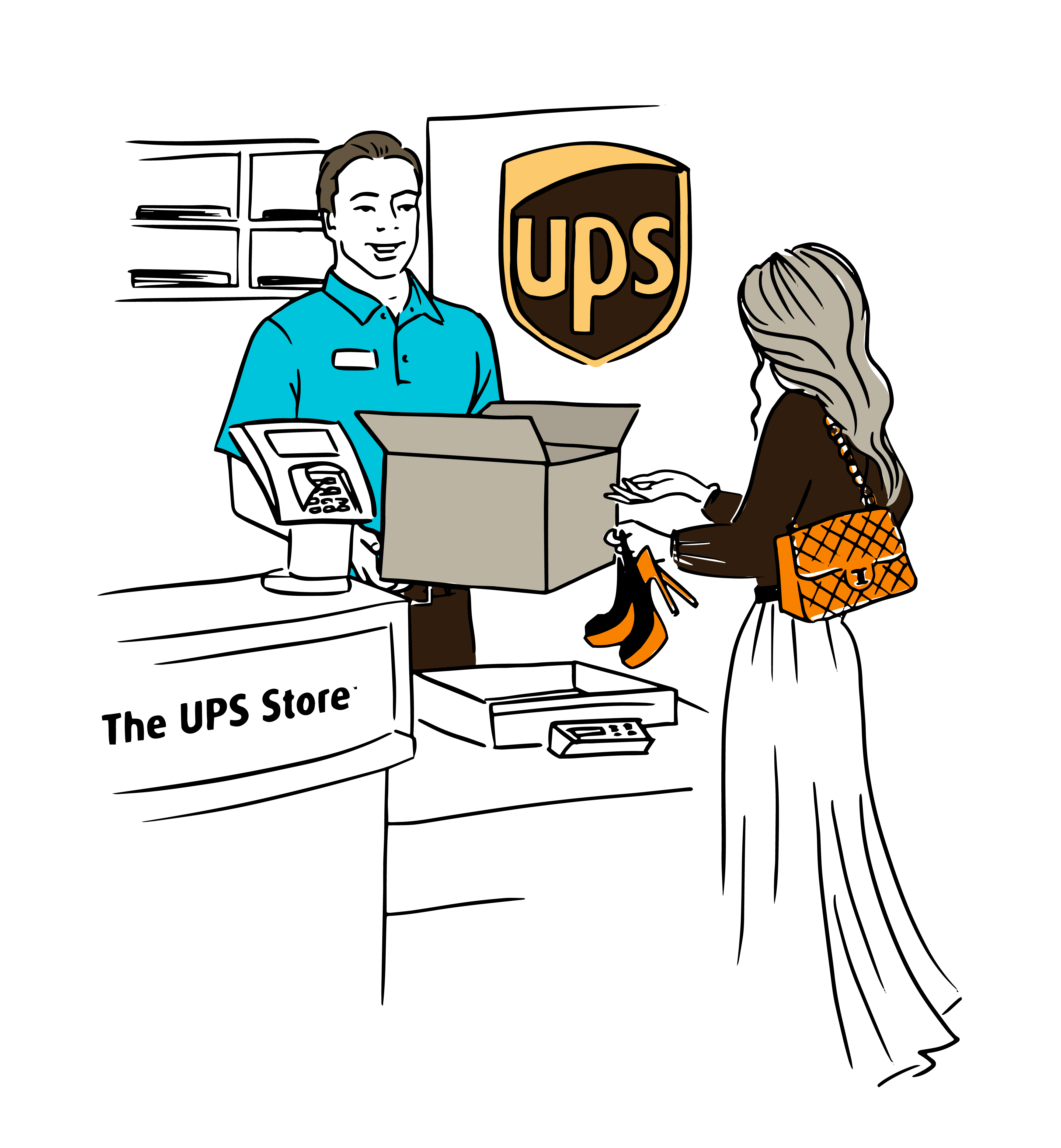 Illustration of Leather Spa customer visiting a UPS store